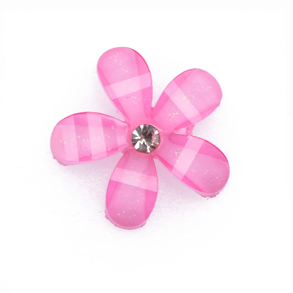 Colorful 5-Petal Flower Shoe Charms with Rhinestone Center, Resin Glitter & Plaid Pattern Shoes Decoration for Clogs & Casual