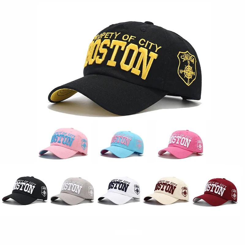 Boston Embroidered Baseball Cap Unisex Adjustable Snapback Hat Casual Hip Hop Streetwear Sun Hats for Men Women