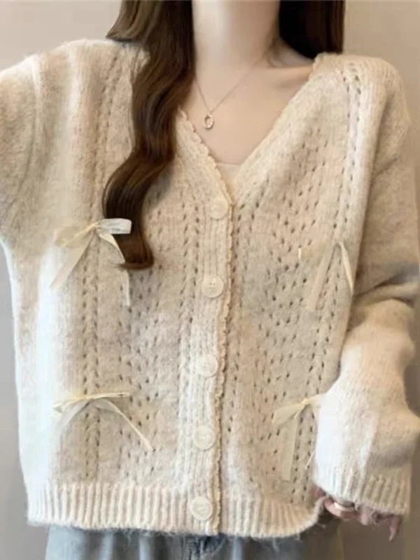 Cárdigan de Punto con Cuello en V a la Moda, Estilo Otoñal, Suéter con Botones para Mujer, Estilo Informal para el Trabajo, H...