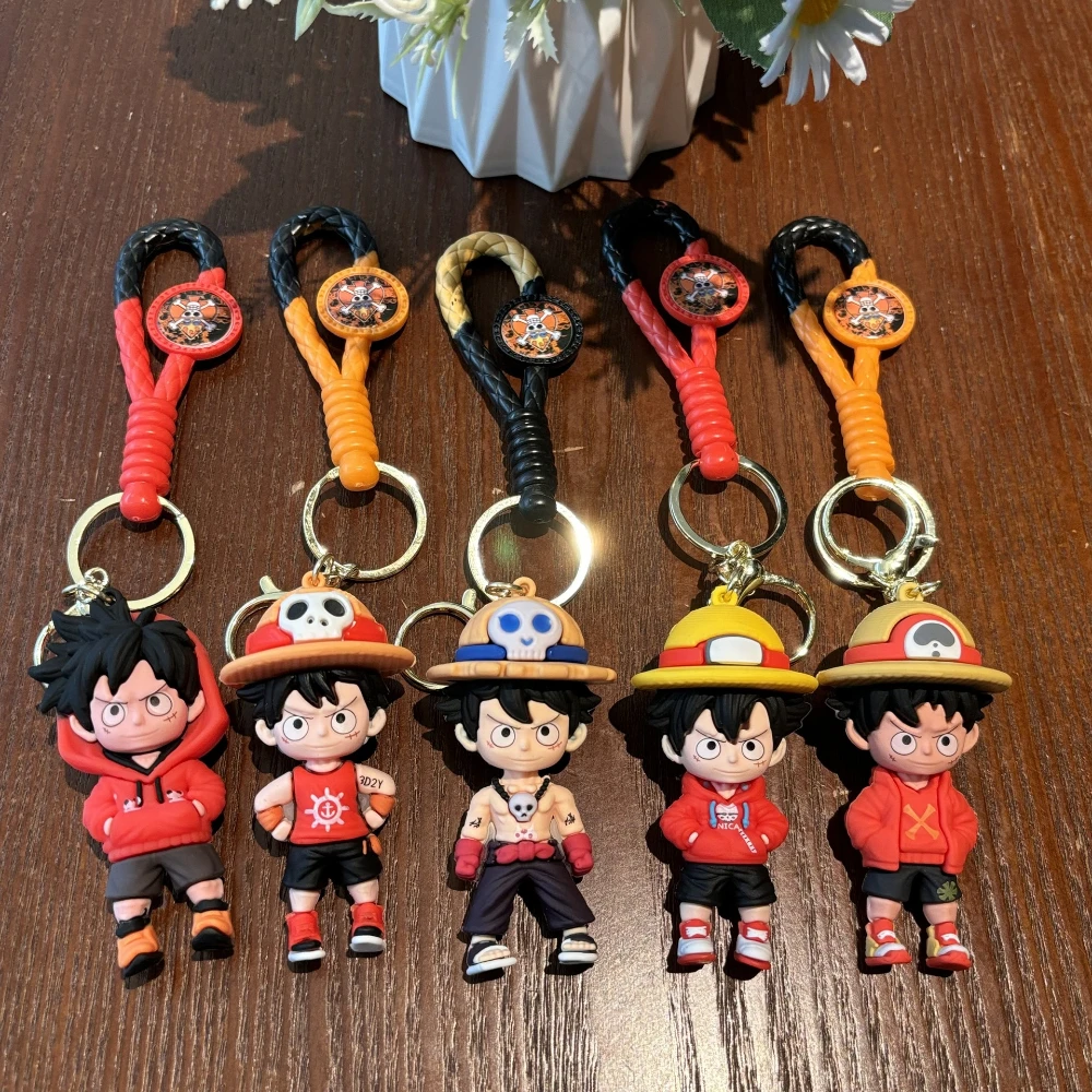 PVC Keychain Unisex Cartoon Anime ONE PIECE Luffy Doll Fashion Student Bag Pendant Cute Style Men'S Birthday Gift Key Ring