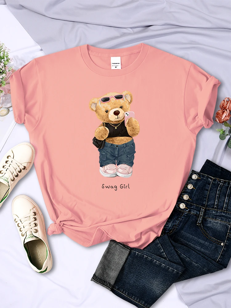 Camiseta con estampado divertido de oso de peluche para mujer, camiseta de manga corta con personalidad, estilo Hip Hop, transpirable, Verano
