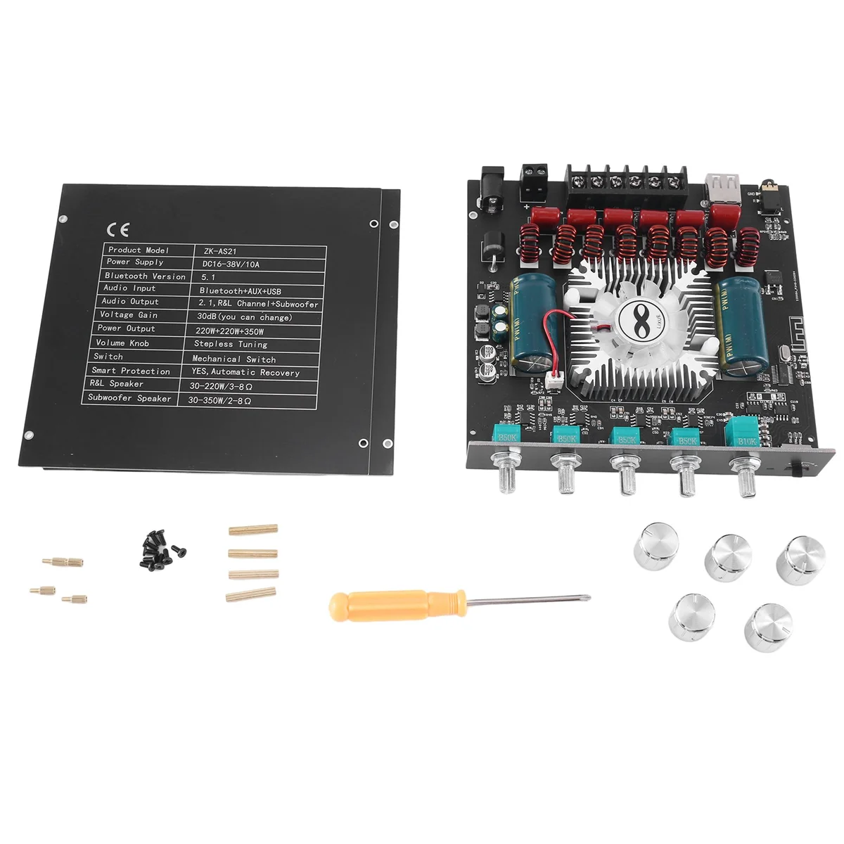 ZK-AS21 Digital Bluetooth Audio Amplifier Board Subwoofer 220Wx2+350W 2.1Channel TPA3255 Audio Power Amplifier Module