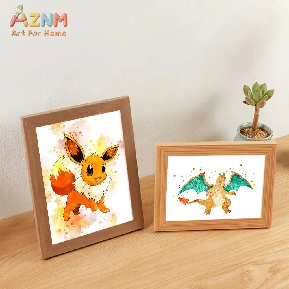AZNM Anime Pokemon Peripherals Gengar Posters Pikachu Kawaii Picture Art Water Colours Canvas Painting for Bedroom Wall Decorate