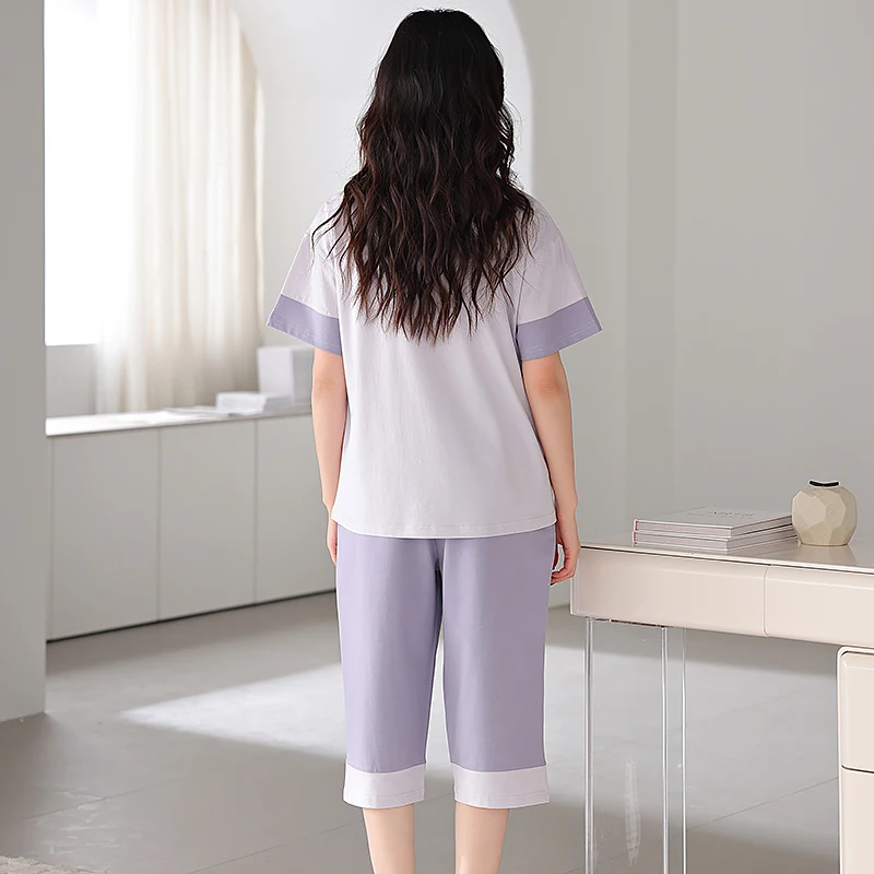 High Quality Women Pajamas Set Summer 100% Cotton Pyjamas Female Short Sleeve Sleepwear