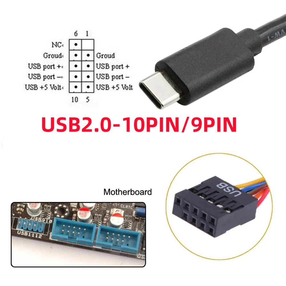 Cablecc-USB 2.0 pcマザーボード、9ピン、10ピンヘッダー、USB-C type-cケーブル、カメラ用50cm、ミニモニター、センサーパネル