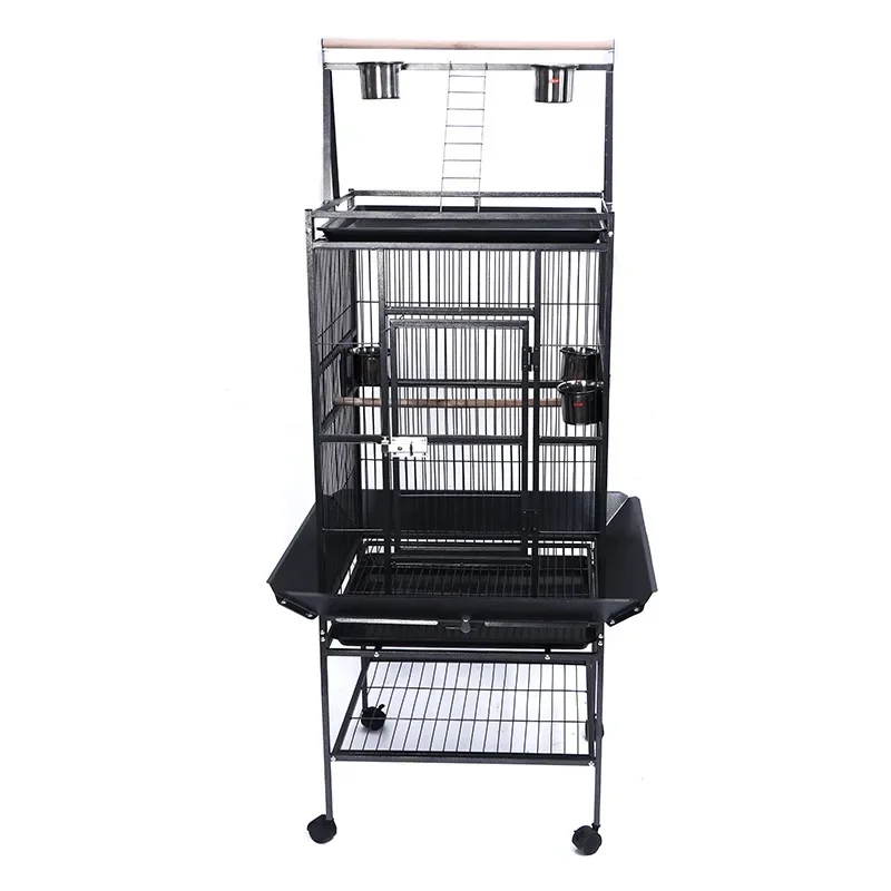 Wholesale Low Price Luxury Big Space Black Stainless Steel Metal Iron Parrot Canary Budgie Pet Bird Cage With Wheels