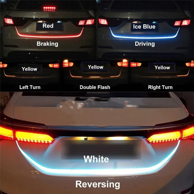 4 Color Flowing Type LED Strip Tailgate Turning Signal Lights Bar Trunk Strips