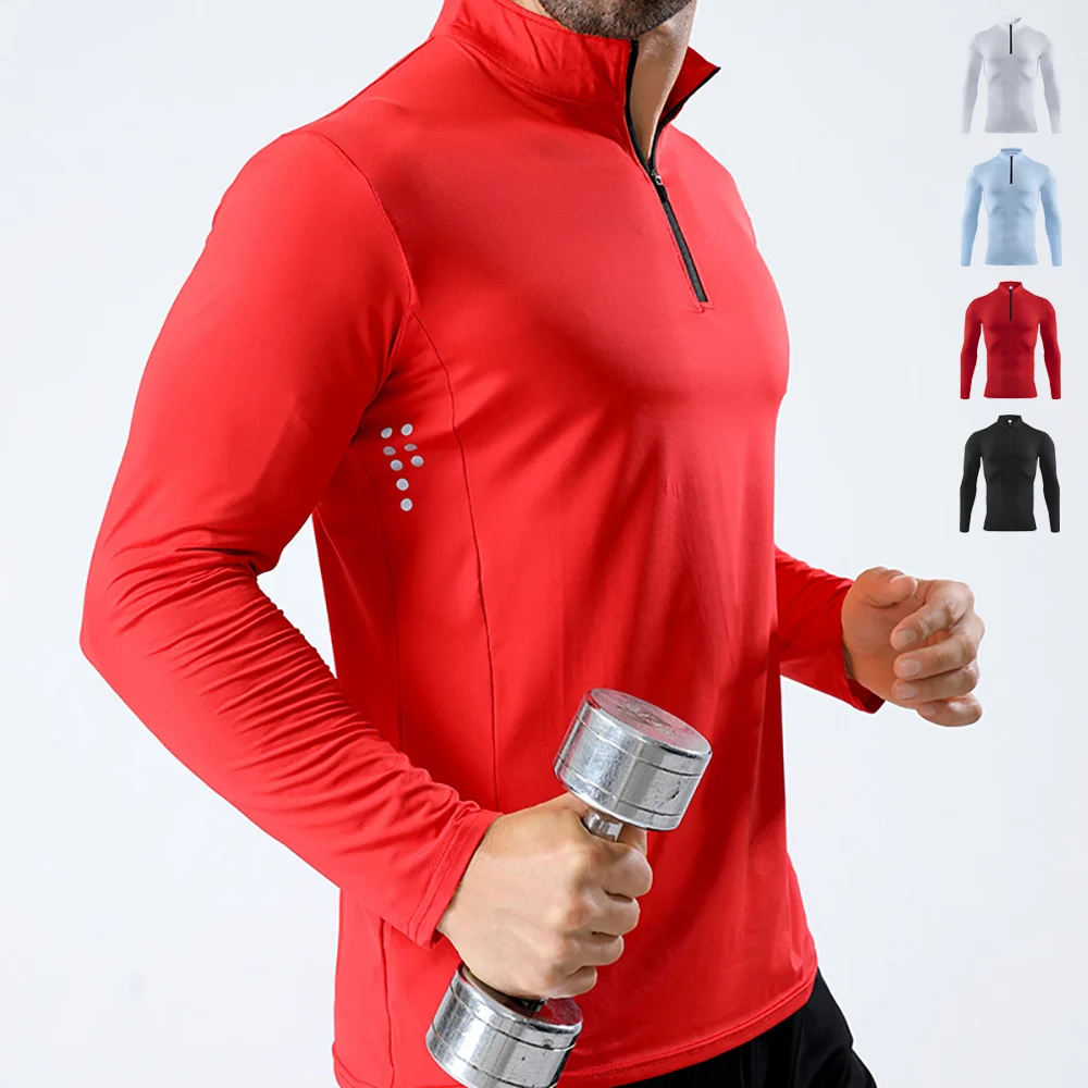 Men Sportswear Shirts Long Sleeve Gym Running Tops Fitness Compression Half Zip Sweatshirt Customize LOGO