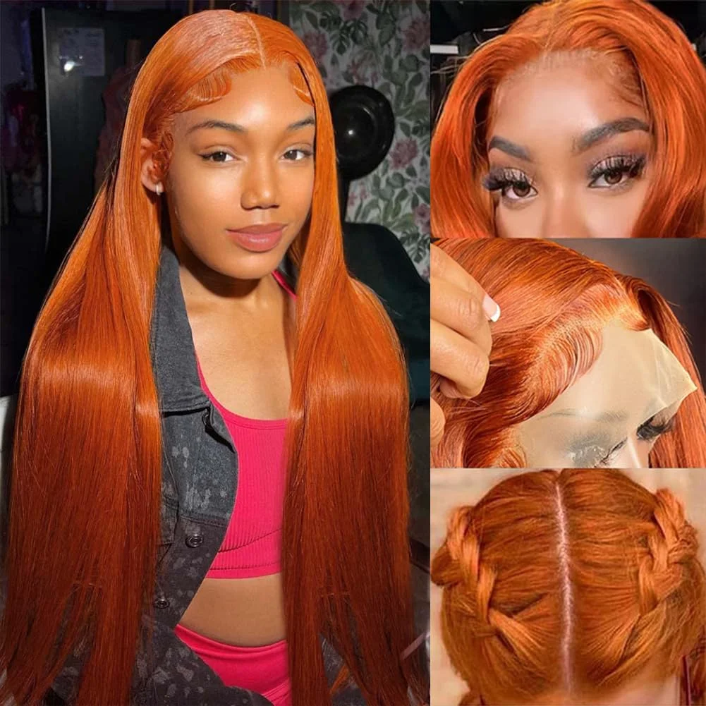 Orange Ginger 13x6 HD Lace Front Straight Wig Human Hair on Sale 13x4 Lace Frontal Wigs For Women Choice 30 inch Colored Wigs