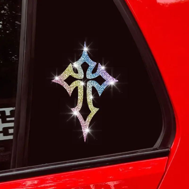 Holographic Glitter Geometric Pattern Car Stickers Gradient Reflective Window Decals Waterproof Vehicle Body Modification Decor