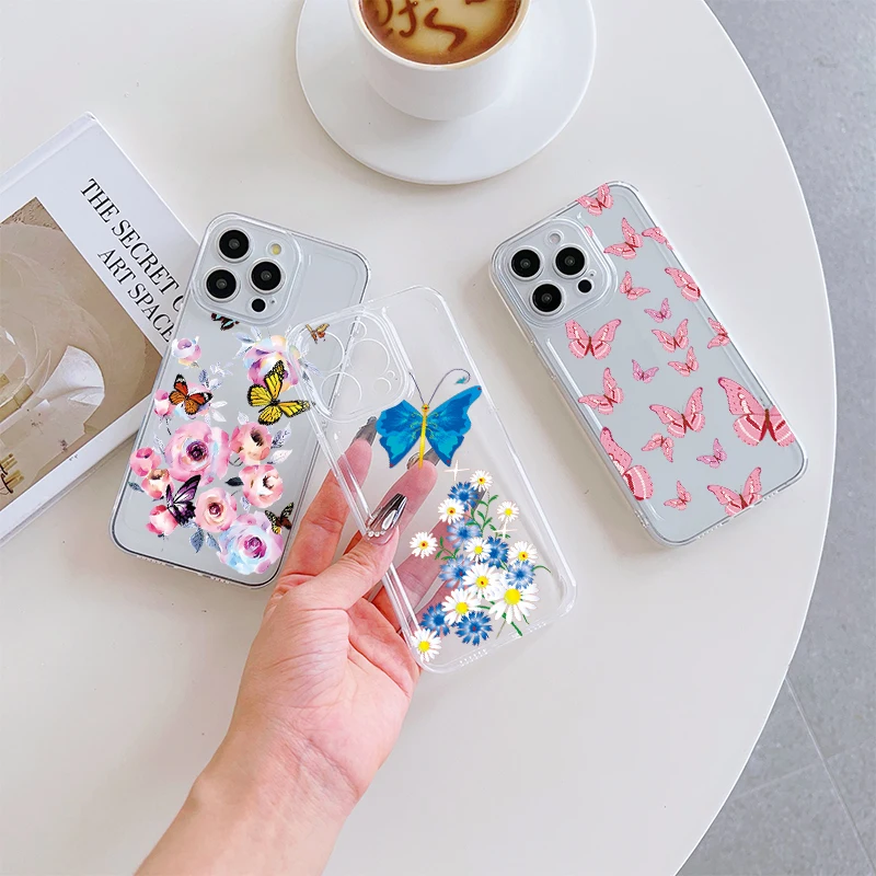 

Daisy and Butterfly Phone Case For IPhone 17 Pro Max 16 17 15 Pro 14 13 Plus 12 Mini 11 16E 17Air Cases Transparent Soft Covers