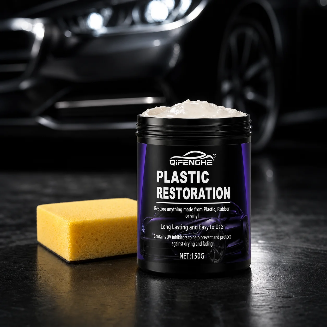 QIFENGHE Plastic Restorer Black Wax Auto Trim Refreshing Coating Long-Lasting Protection 150g