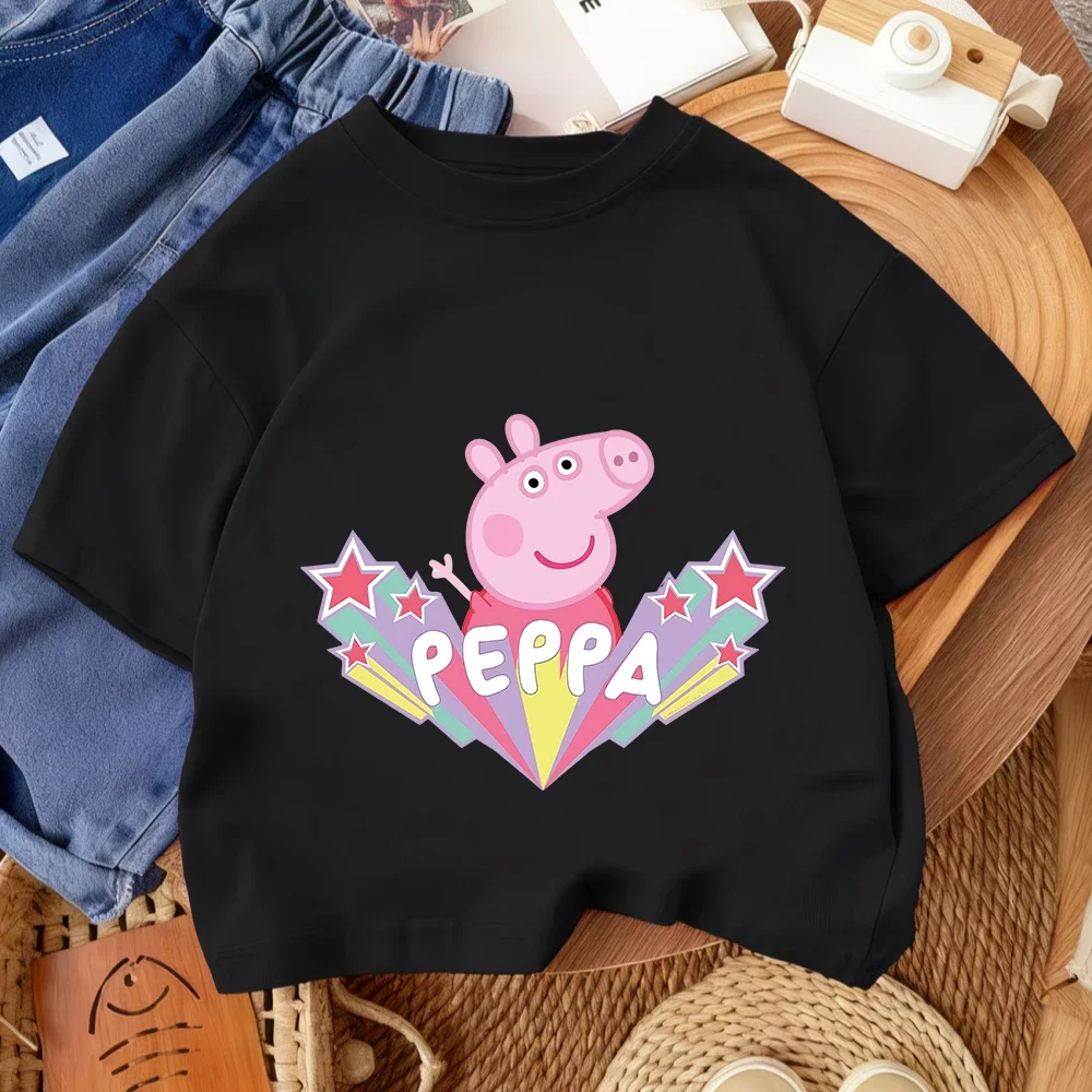 Trendy Street Style Short Sleeve Tee Hot Cartoon Print Casual Daily Wear Children Shirt Peppa Pig 3 14