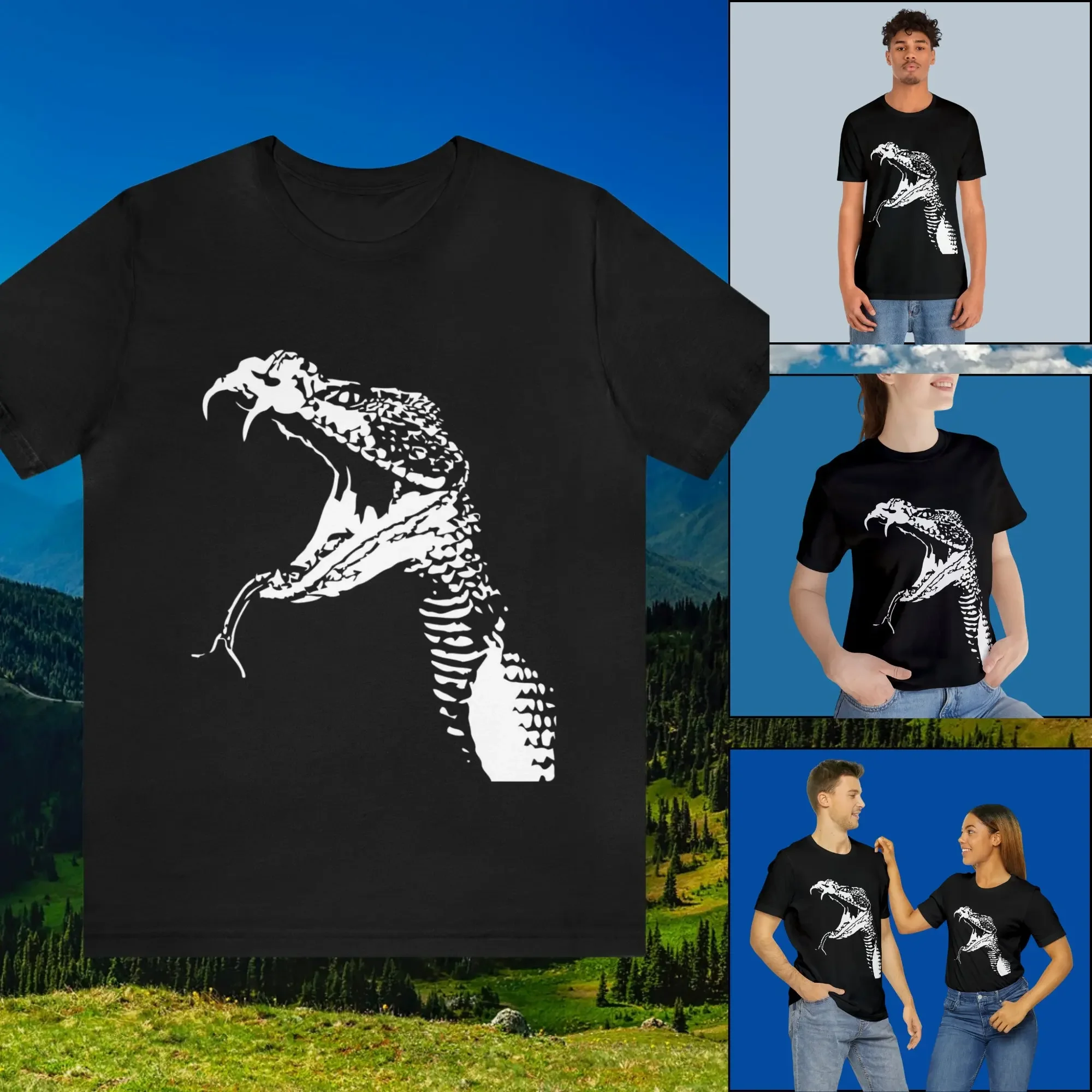 Rattle Snake Black And White Cotton T Shirt Reptile Lover Unique Gift Idea Viper Streetwear Monochrome Wildlife Tee Serpent