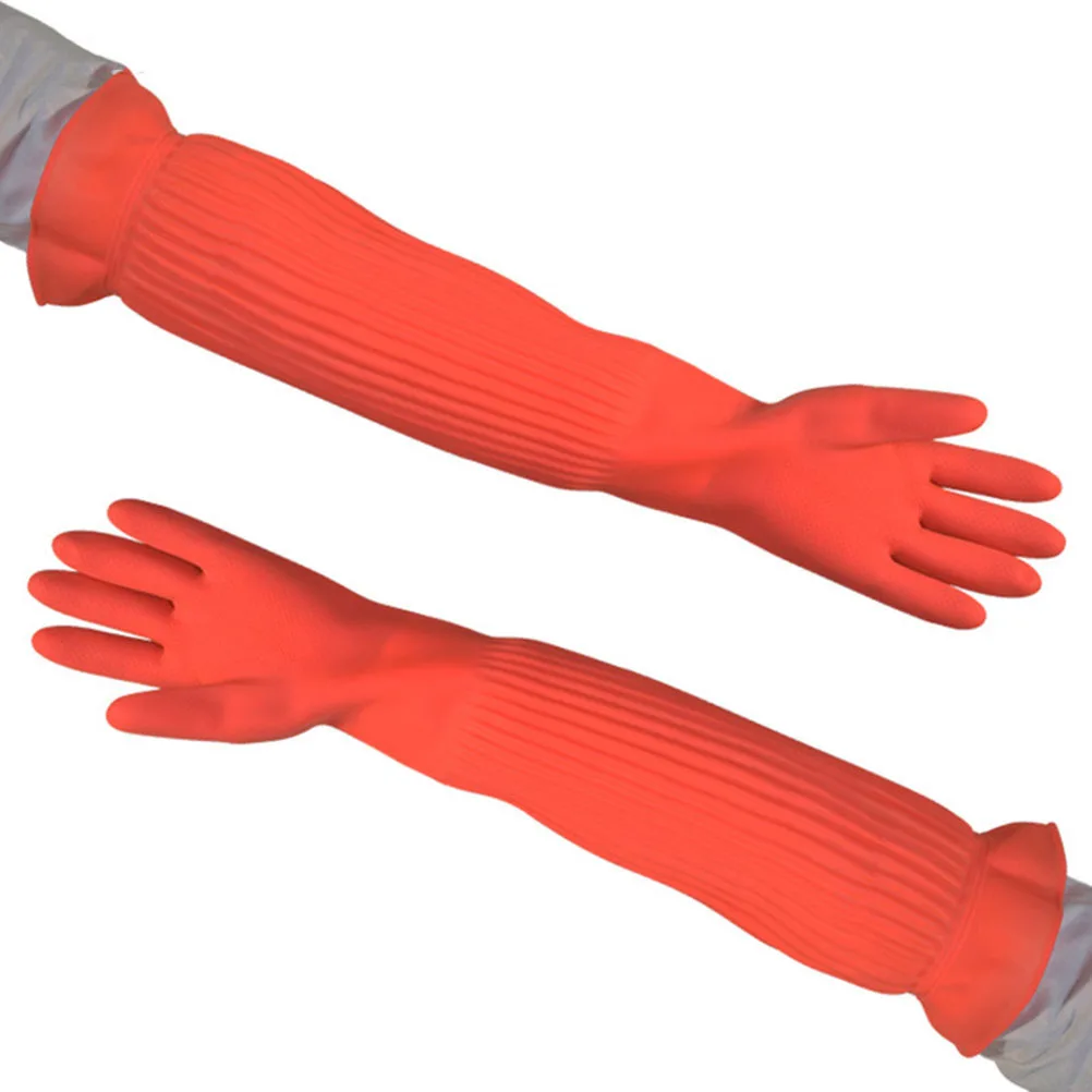 

1 Pair Kitchen Gloves Extra Long Heat Resistant Household Washing Gloves For Dish Cleaning (Free Size)