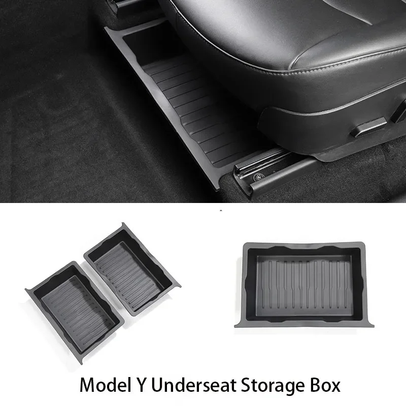 Caja de almacenamiento debajo del asiento para Tesla, cajón de empuje, ahorro de espacio, TPE, estiba, Tidying, accesorios interiores de coche,