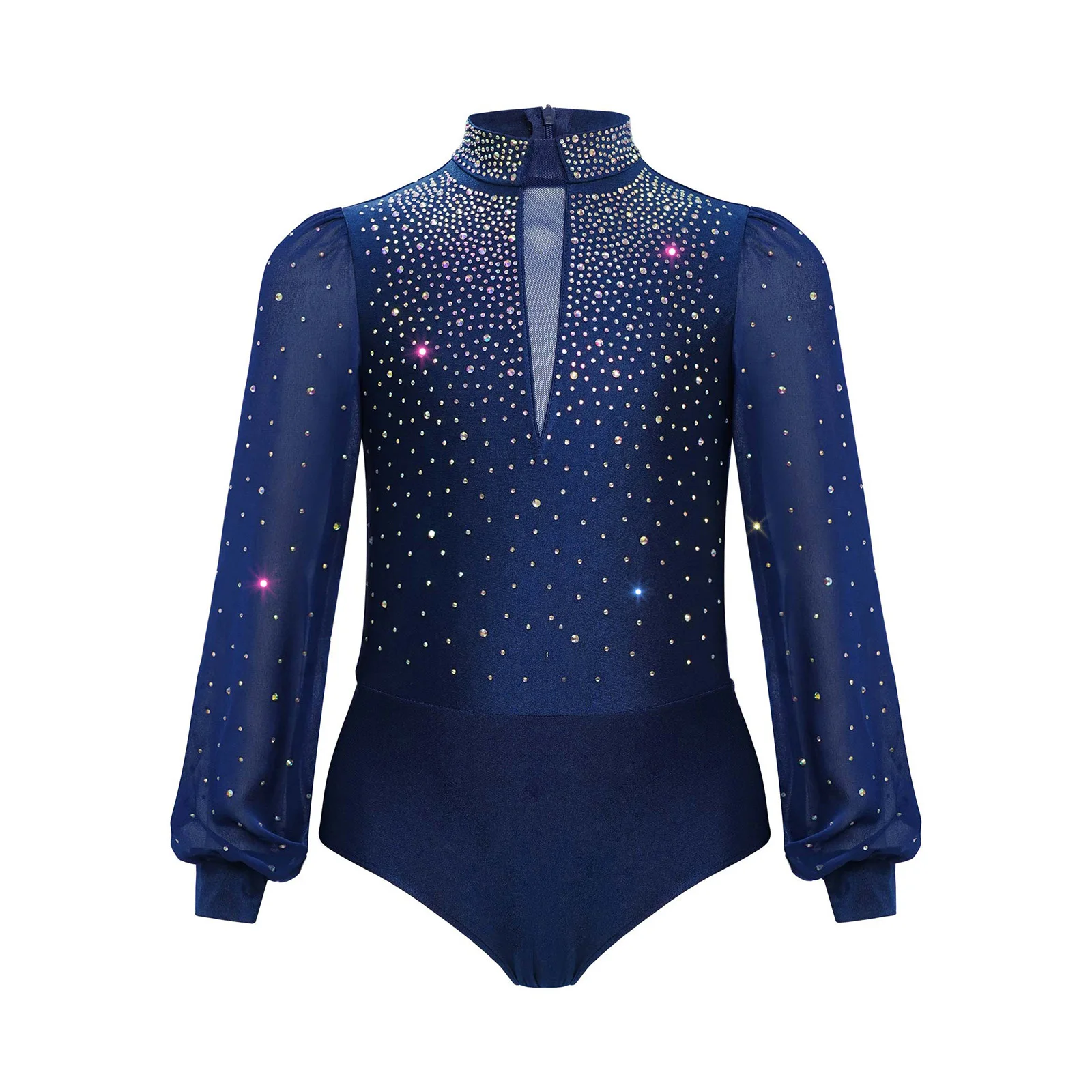 男の子ラテンダンスレオタードフィギュアスケートバレエ衣装長袖光沢のあるラインストーンボディスーツ社交ダンスタンゴパフォーマンス