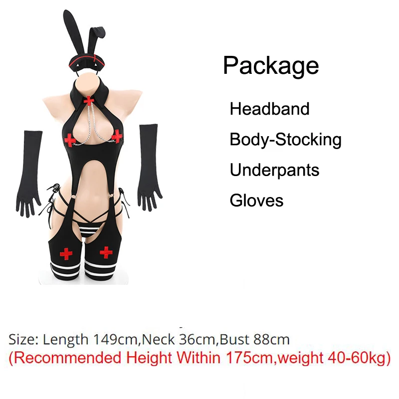 AniLV Bunny Nurse Uniform Temperament Animal Lingerie Cosplay Women Chain Bodyuist Pantyhose Body-Stocking Outfit Costumes