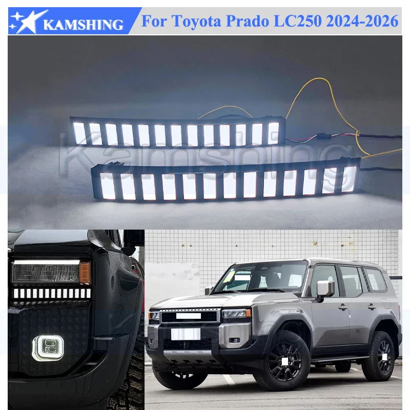 Kamshing 1 Set Modifying LED Daytime Running Light DRL For Toyota Prado LC250 2024-2026 Front Fog Light Fog Lamp Daytime Light