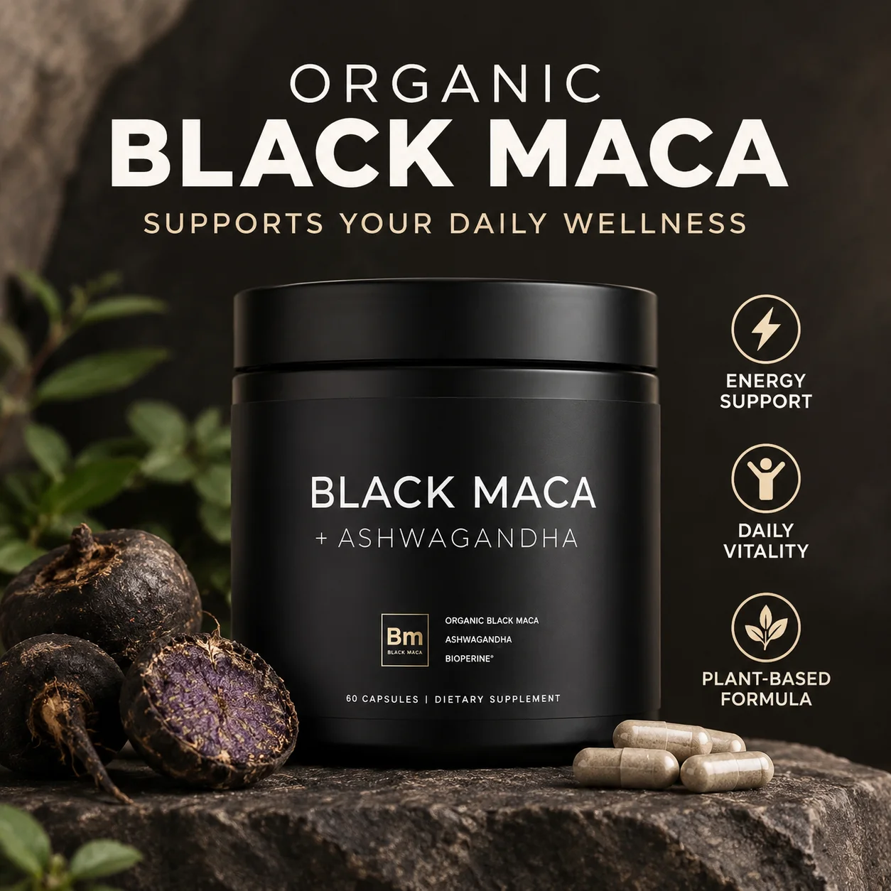 Ashwagandha Extract Root - Organischer Schwarzer Maca-Wurzel-Extrakt 40:1 mit Ashwagandha-Wurzel,