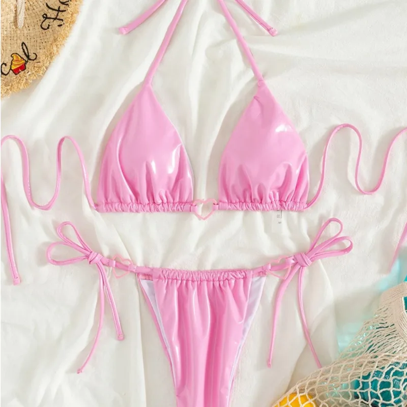 Sexy PU Bikinis 2026 Women\'s Swimwear Female Swimsuit For Swimming Wear Bathing Suits Brazilian Bikini Set Beachwear Pool Bather