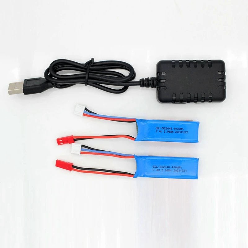 Batterie avec câble USB pour voiture RC Wltoys, pièces de mise à niveau, K969,K989, 7.4, 400, 284161,284131,284010 V, mAh, 2 pièces