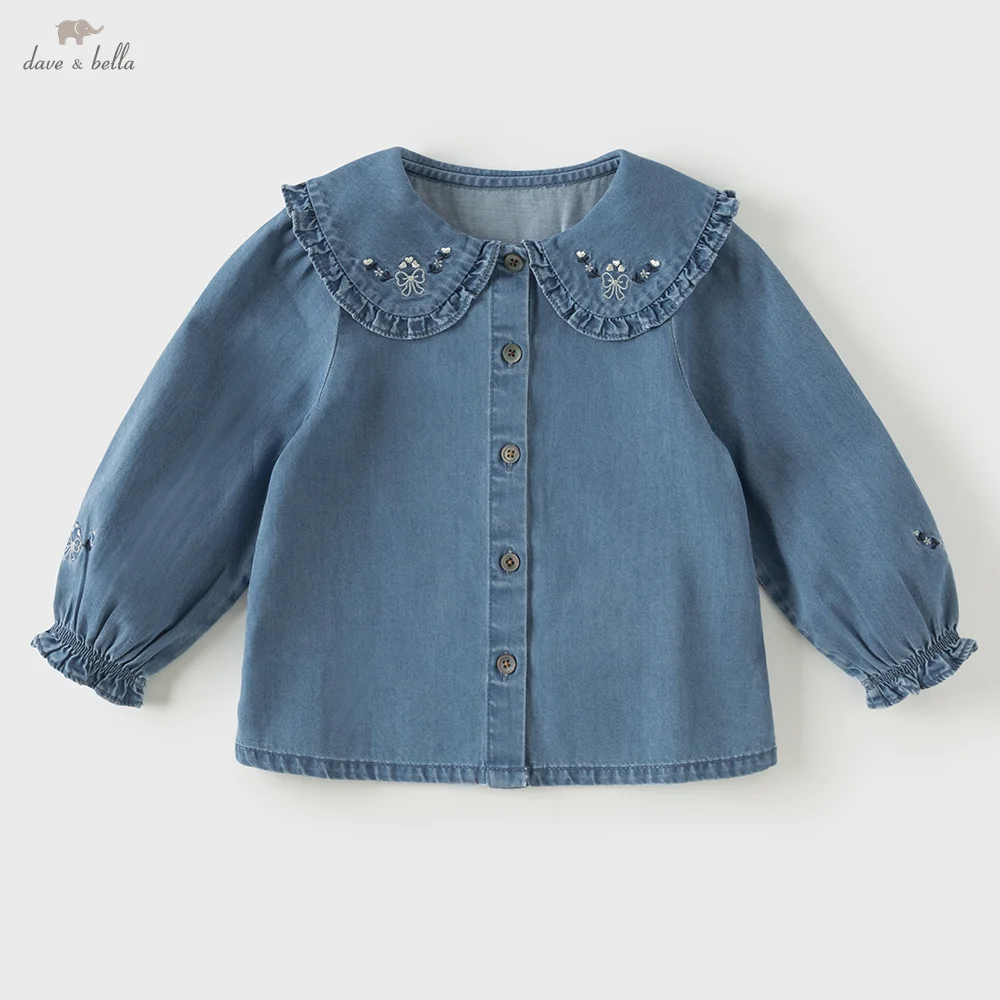 Dave Bella Denim Shirt For Kids Autumn Girls' Blouses 4 to 12 Years Old Spring Children's Clothes Fashion Cotton Party DB3263449