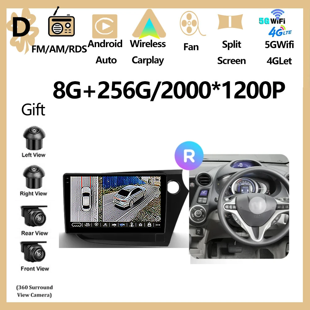 Android 16 autoradio multimediaspeler GPS navigatie stereo voor Honda Insight 2 LHD RHD 2009 - 2014, inclusief Carplay Auto