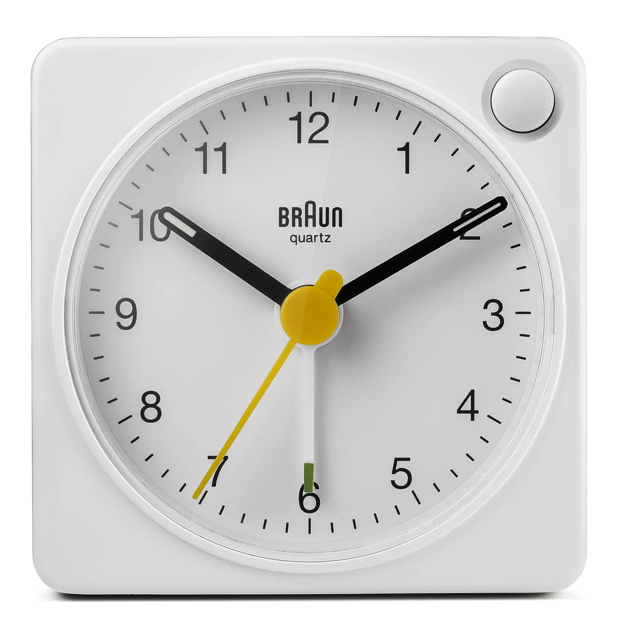 

Classic Travel Analogue Alarm Clock with Snooze and Light, Compact Size, Quiet Quartz Movement, Crescendo Beep Alarm in White,