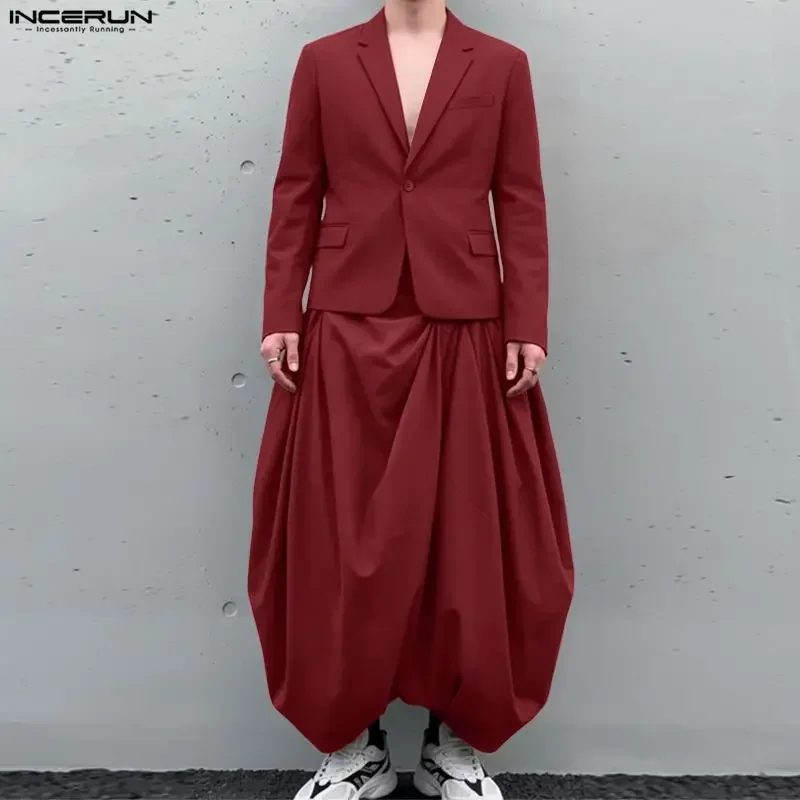 

INCERUN Men Sets Solid Color Lapel Long Sleeve Blazer & Pleated Pants Two Pieces Sets Streetwear Loose 2026 Fashion Men's Suits