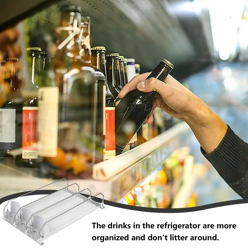 Fridge Drink Dispenser Beverage Manager Self Pushing Drink Organizer Push Can Dispenser Beer Beverage 3 Rows For Freezer Counter