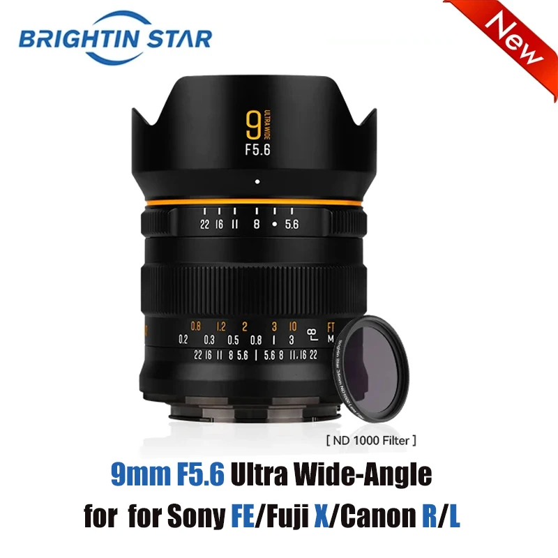 

Brightin Star 9mm F5.6 Full Frame Lens 132° Ultra Wide-Angle Manual Focus Mirrorless Camera Lens for SONY FUJIFILM Canon L Mount