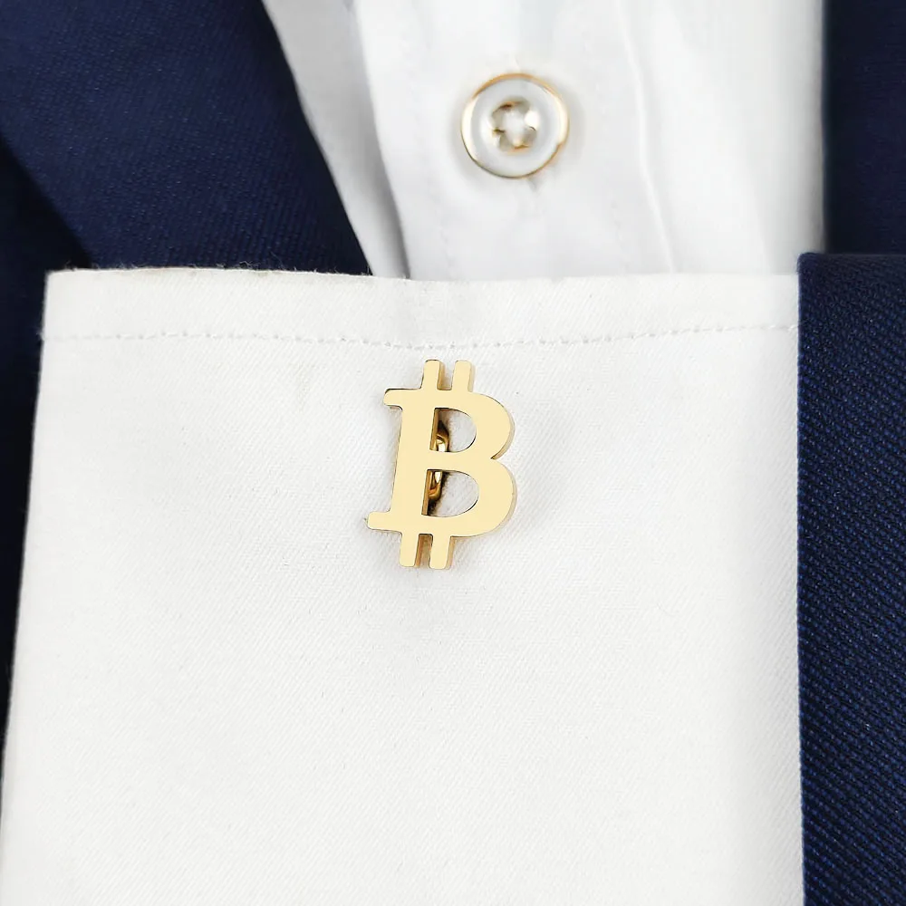 New -18K gold-plated stainless steel cufflinks: Bitcoin symbol design, fashionable lapel pin, gifts for friends