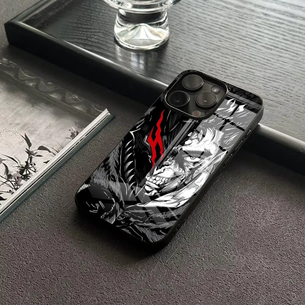 MINISO-Berserk Guts Cool Comic Etui na telefon do IPhone 17 16 14 Pro 15 13 12 Max 11 XR XS 6 Air 7 8 6s X Luxury Glass Cove — zdjęcie produktu 3