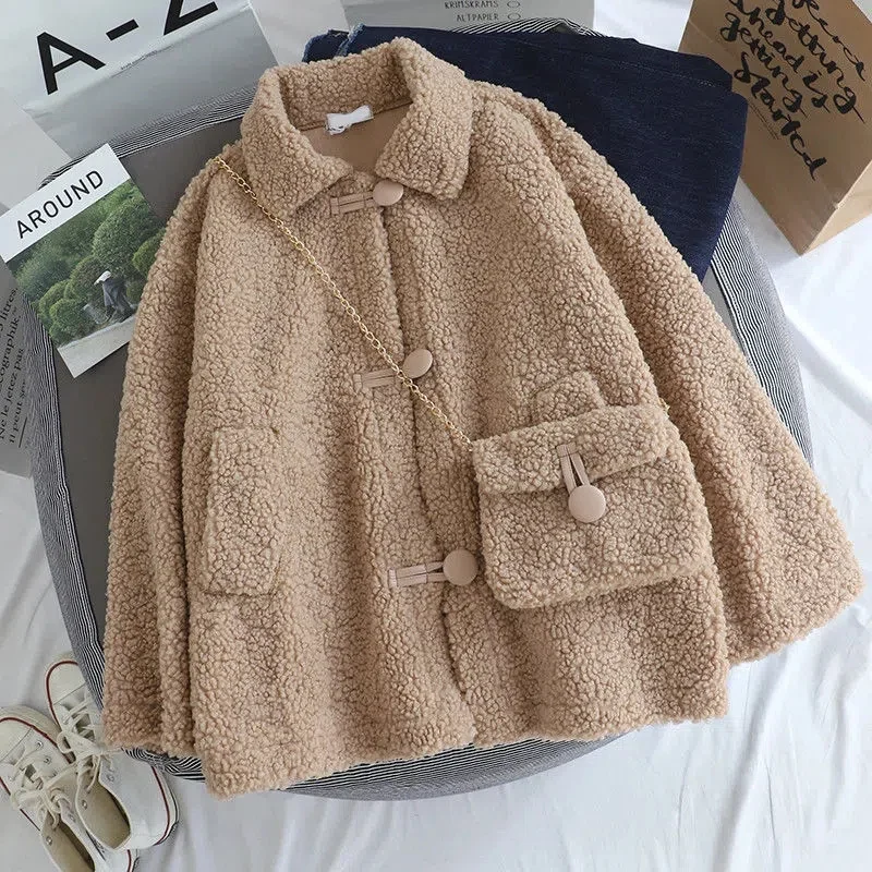 

Small Fresh Lamb Wool Coat Female Student Thickened Jacket 2024 Autumn Winter New Sweatshirt Korean Lamb Fleece Women's Outwear