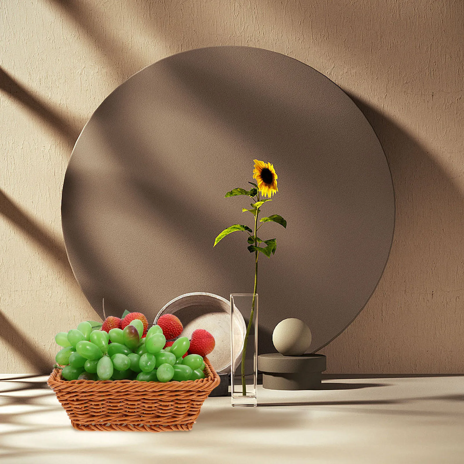 

3pcs Storage Basket Fruit Vegetable Snack Home Kitchen Woven PP Imitation Rattan Multifunctional Creative Baskets Sturdy Iron