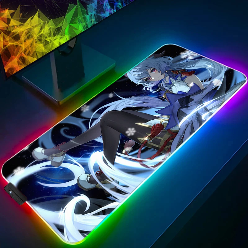 

LED PC Genshin Impact Ganyu Mousepad Gamer Gaming Mouse Pad Luminous Keyboard Pad RGB Computer Laptop Sexy Anime Girl Desk Mat