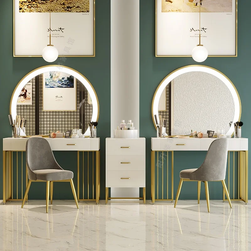 Barber Shop Luxury Nordic Metal LED Lighted Table With Mirror For Bedroom Beauty Salon And Photo Studio Mason HYn2fJbB