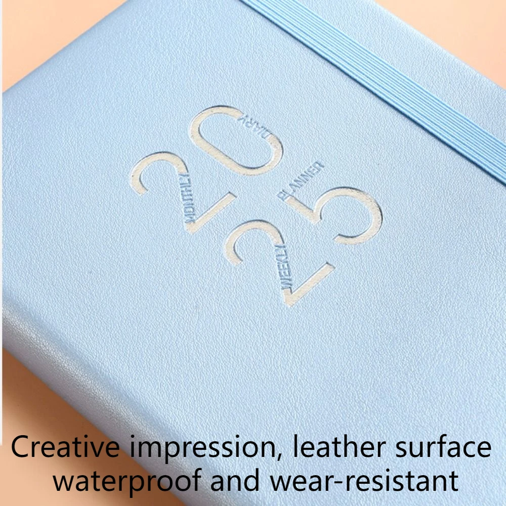 A5 スケッチブック 2025 プランナーノートブック 312 ページ革表面ビジネスノートブック 5 色ストラップ付き日記ライティングパッド