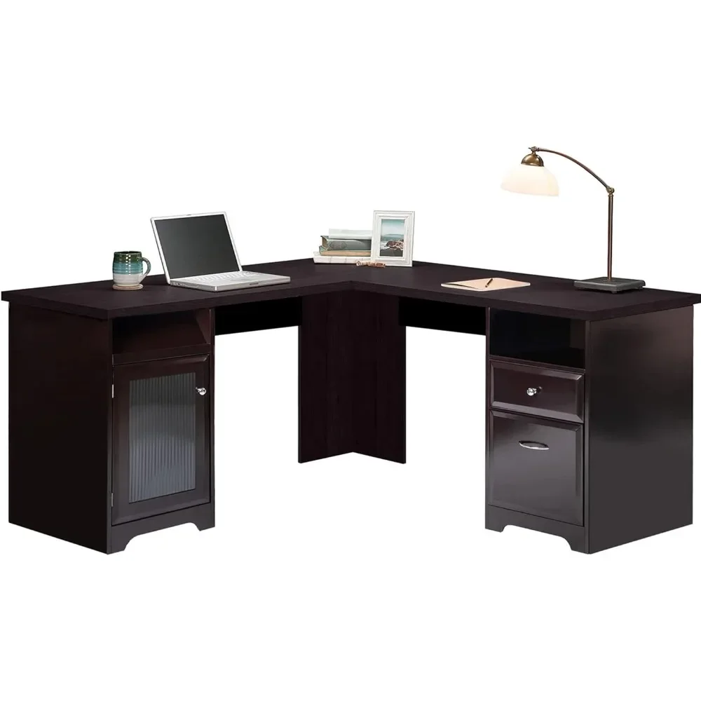 

L-Shaped Desk, Home Office Corner Computer Desk with Storage Cabinet, USB Power for Modern Gaming Workstation Study File