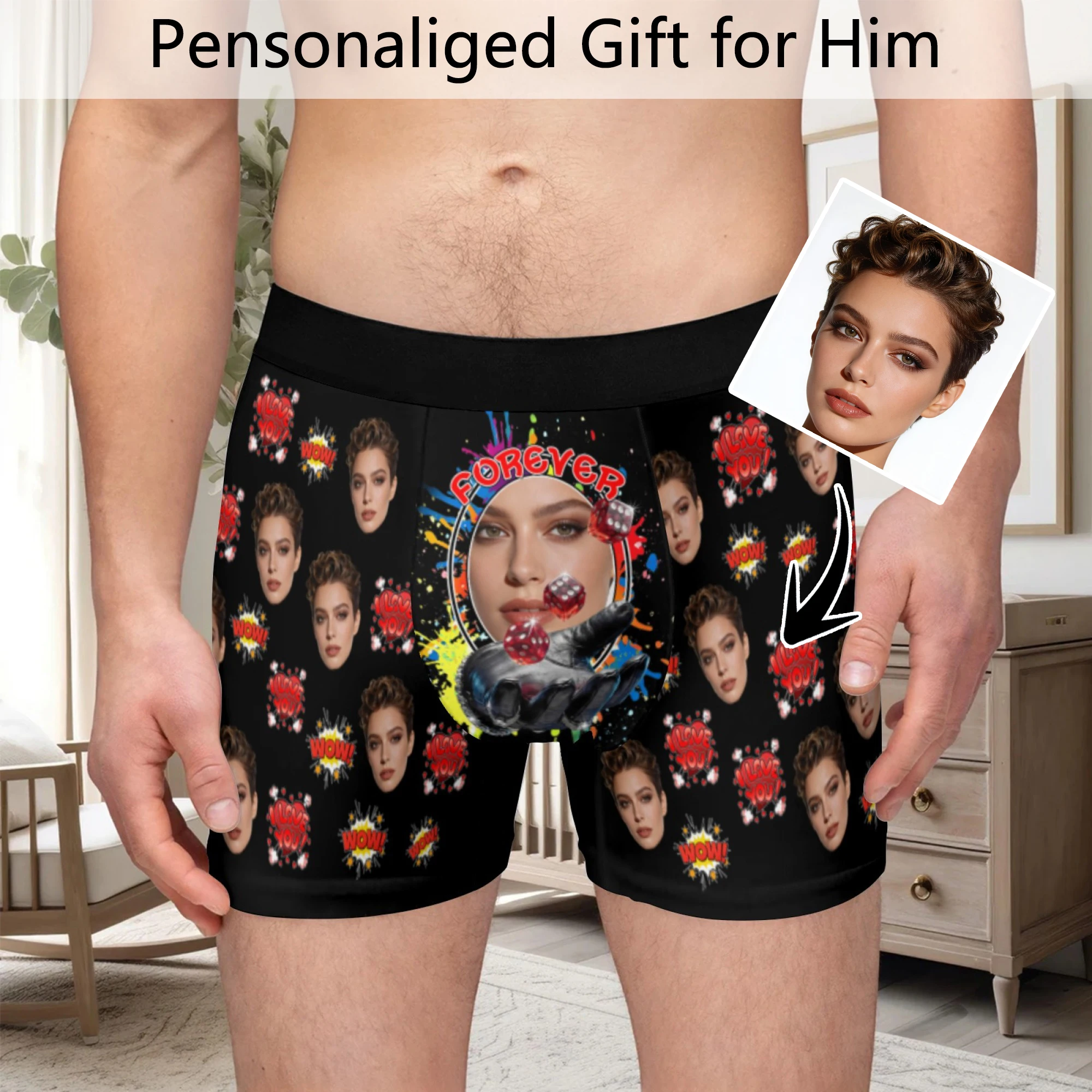 

Personalized facial photo customization flat underwear customization men's Valentine's Day gift for husband gift for father