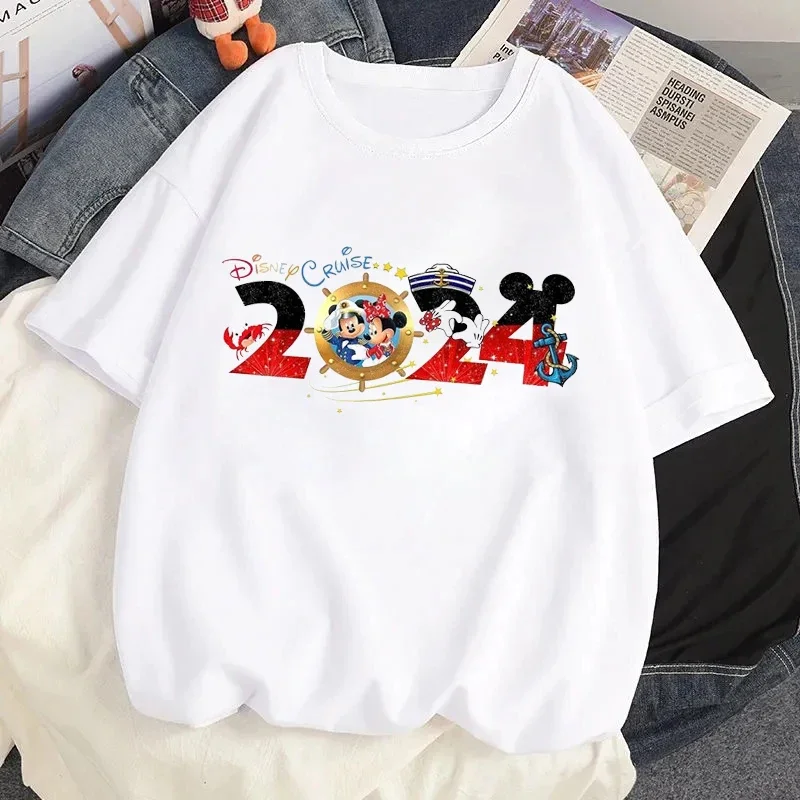 Family Vacation Graphic T-shirt 2024 Disney Cartoon Printed Tshirt Clothes Women Casual Short Sleeves T Shirt Streetwear Tees