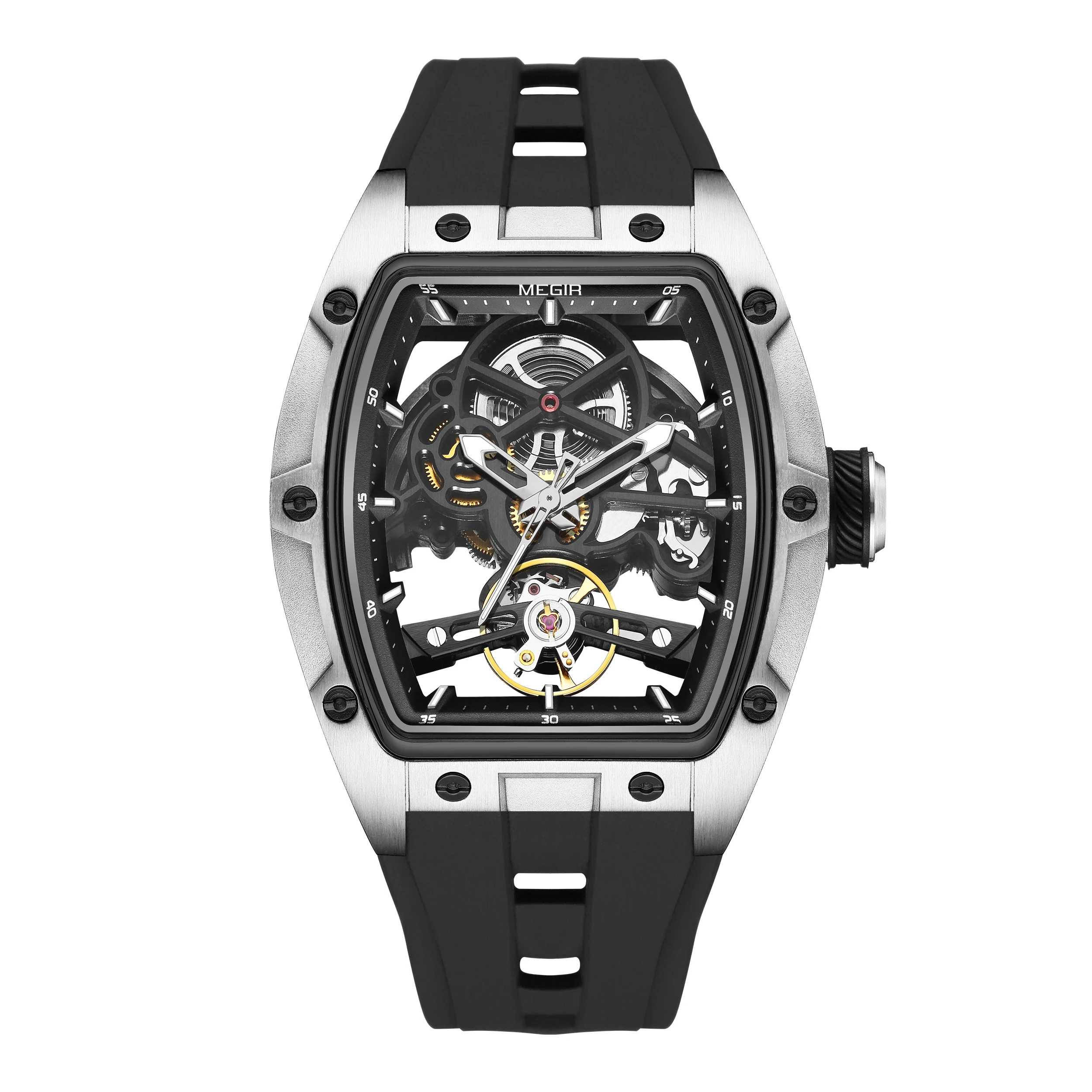 MEGIR 2242 Popular Black Wine Barrel Tourbillon Automatic