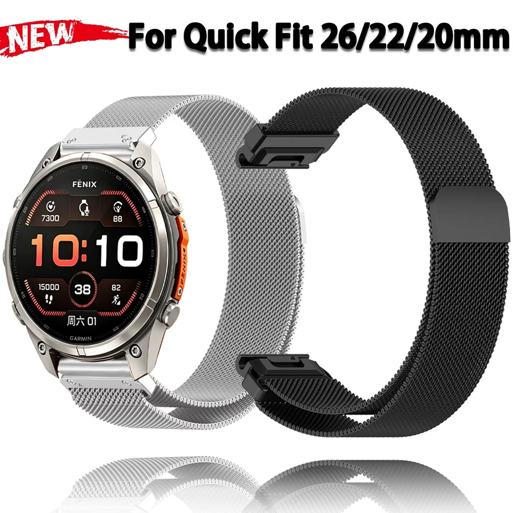 Quick Fit 26/22/20mm Magnetic Milanese Strap for Garmin Fenix 9/Tactix 8/Quatix 8 Bracelet Band Garmin Forerunner 970/Instinct 3