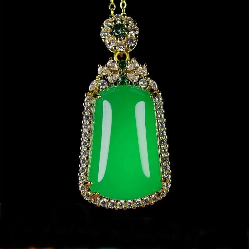 

Natural Ice King Green Agate Inlay Jade Peace Brand Jade Pendants Carved Temperament Of Women