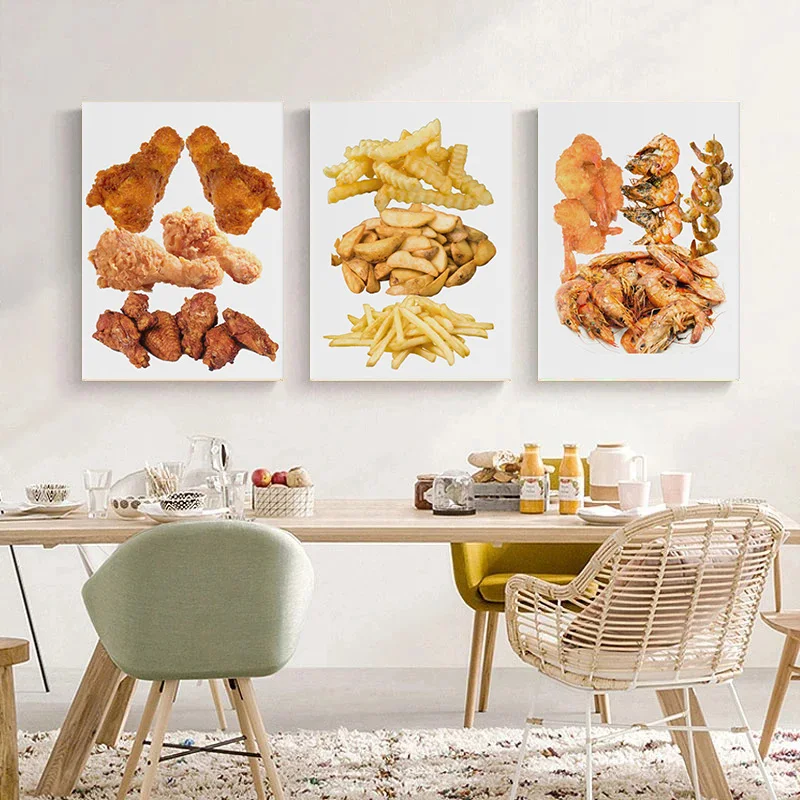 Fast Food Fried Chicken Hamburger Hot Dog French Fries Poster Print Wall Art Pictures Canvas Painting Room kitchen Home Decor