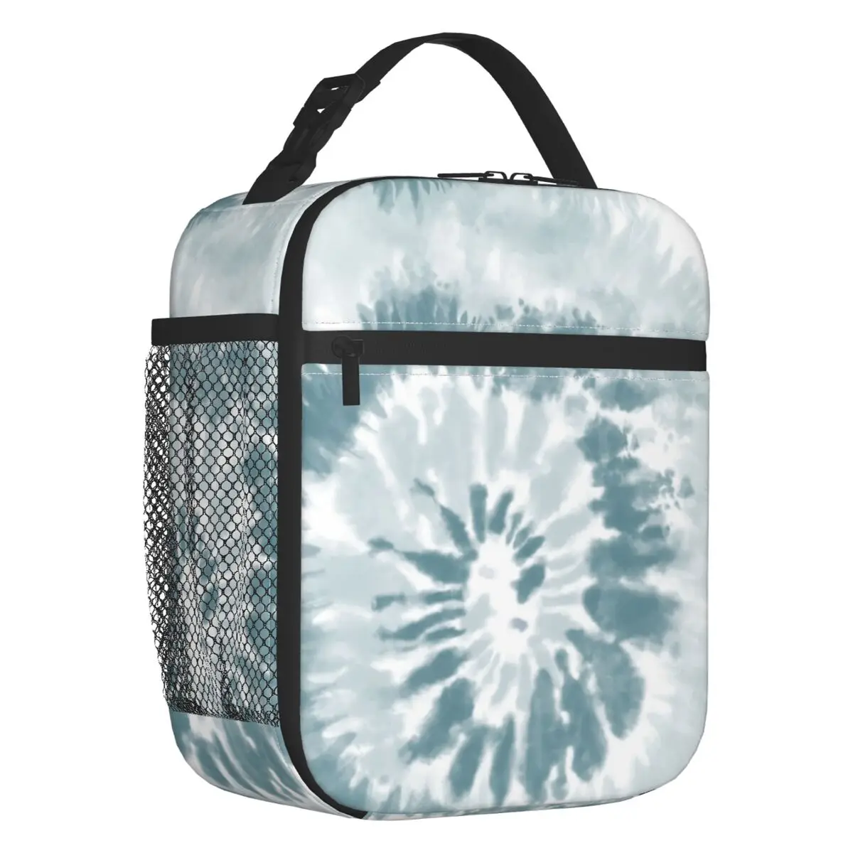 Trendy Teal Swirl Tie Dye Pattern Insulated Lunch Tote Bag for Women Resuable Cooler Thermal Bento Box Kids School Children