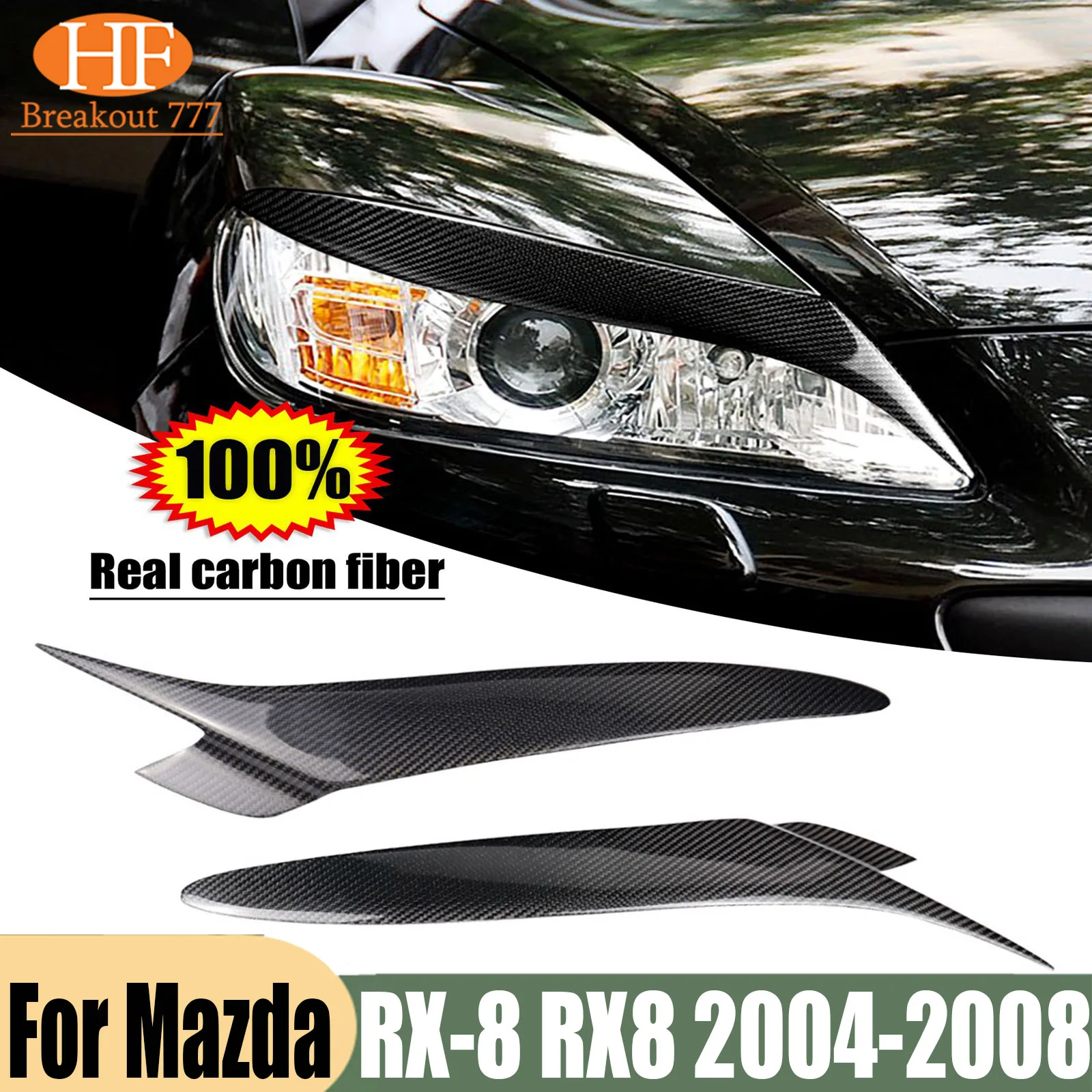 Carbon Fiber Front Headlight Lid Eyebrows Eyelids Cover For MAZDA RX 8 RX8 2004-2008
