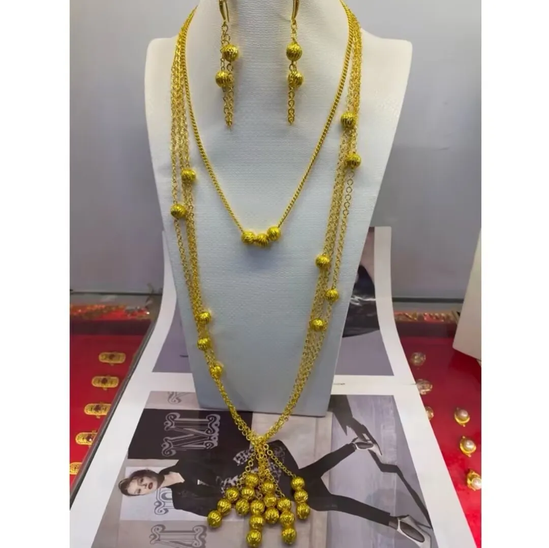 

New Dubai Nigeria Europe 24K Gold Plated Necklace Earrings for Wedding Party Gifts Jewelry Set for Lovers YY10614