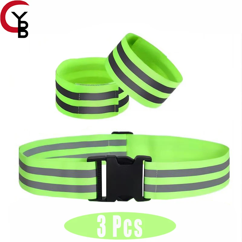 Reflective Running Gear 3 Pcs Set, High Visibility Security Bands For Arm Wrist Leg Ankle,Waist Belts, For Night Walking Cycling